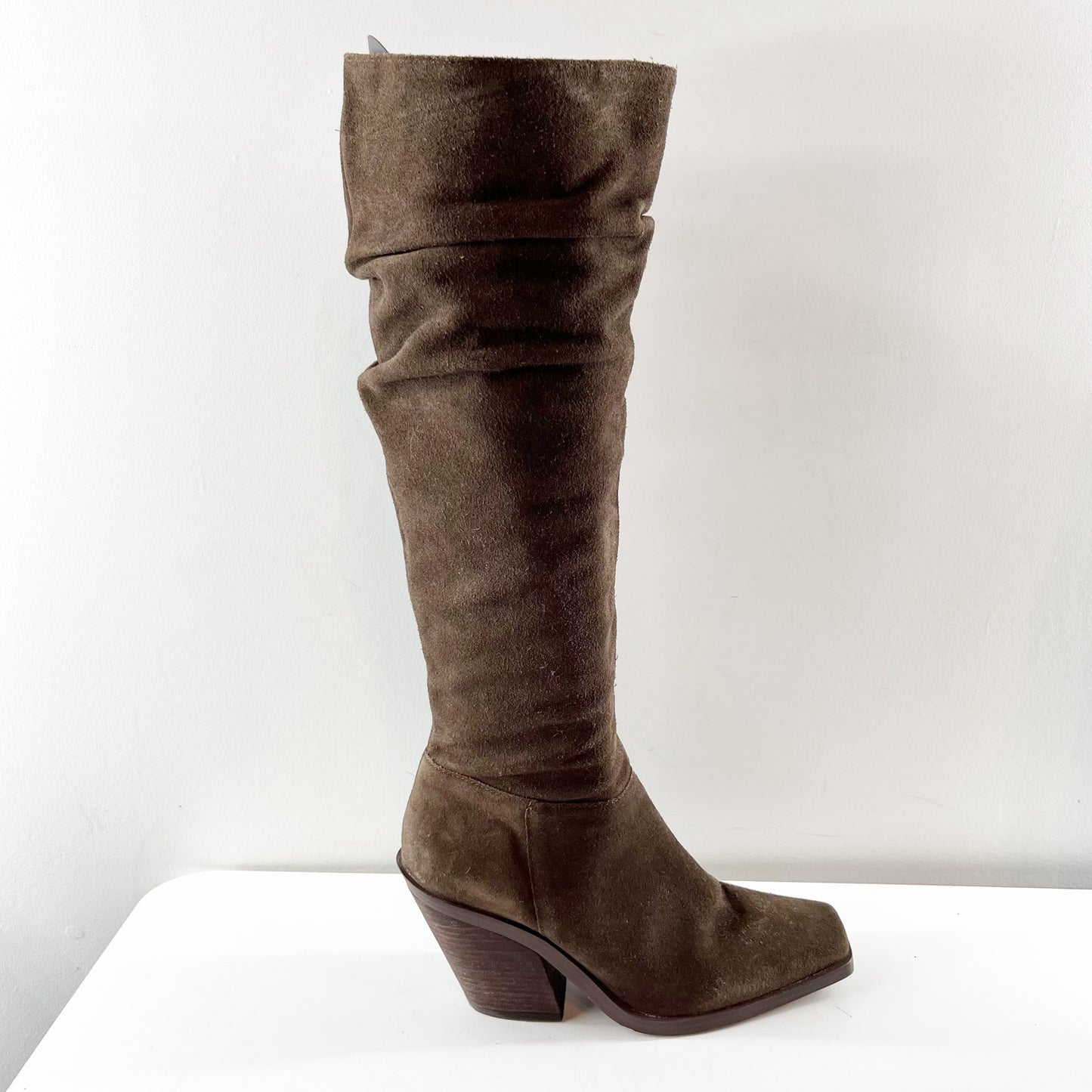 Vince Camuto Alimber Pull On Square Toe Slouch Knee High Boots Sable Brown 8