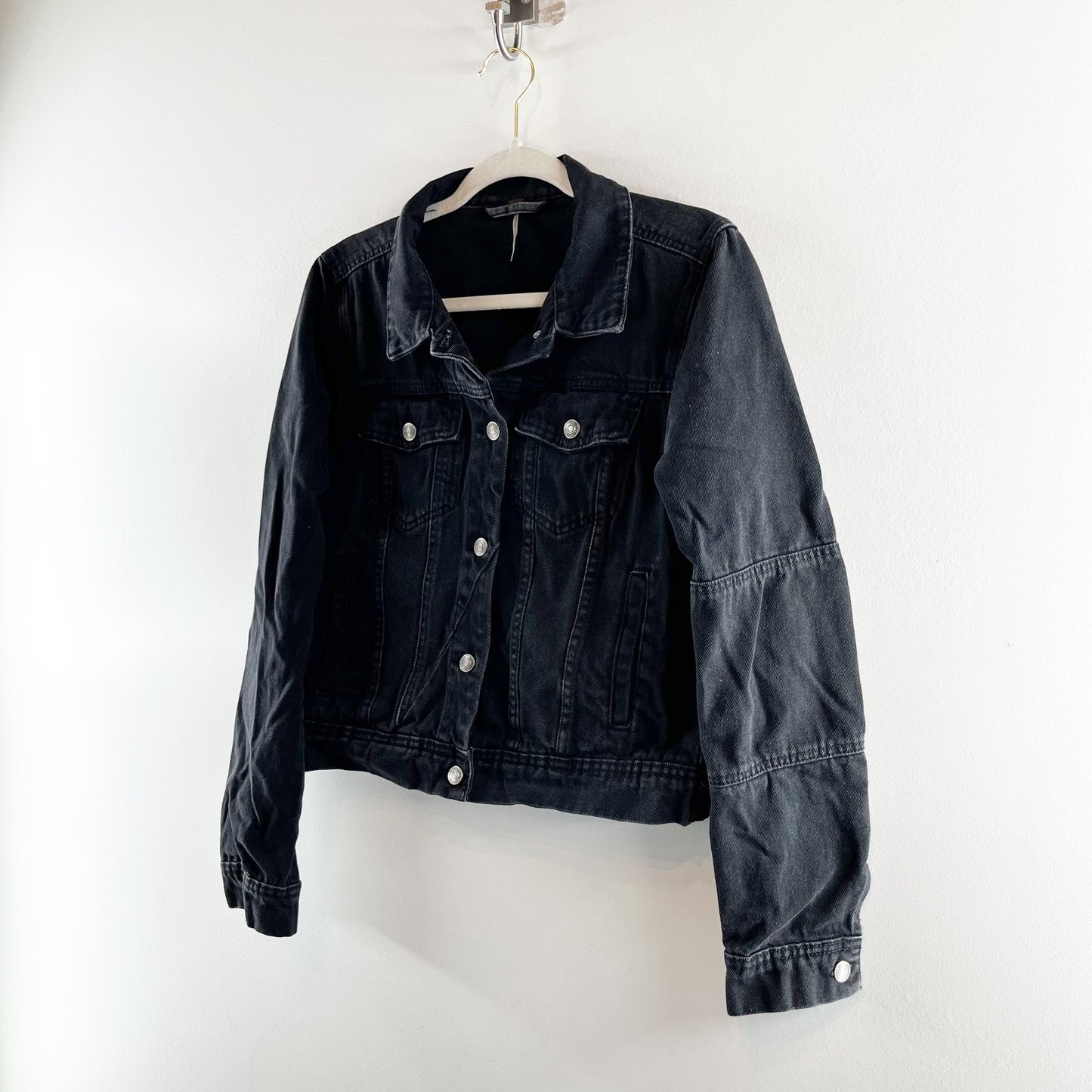 Free People Rumors Trucker Denim Jean Jacket Black Medium