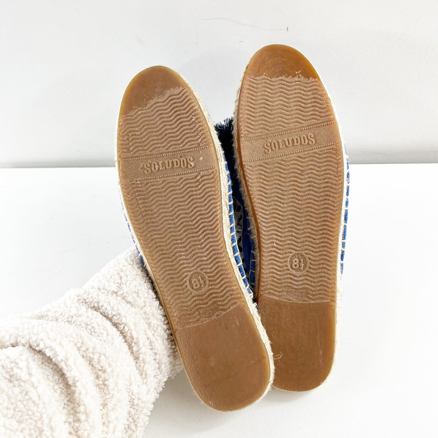 Soludos Coco Pom Pom Espadrille Mule Flats Blue White 8.5