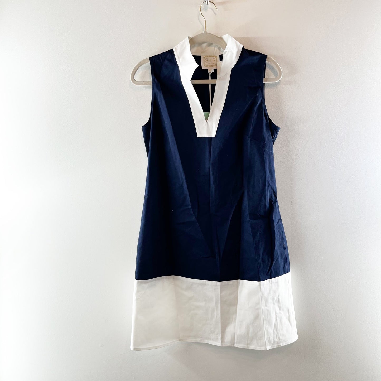 Sail to Sable Colorblock Sleeveless Mini Shift Dress Navy Blue White Medium