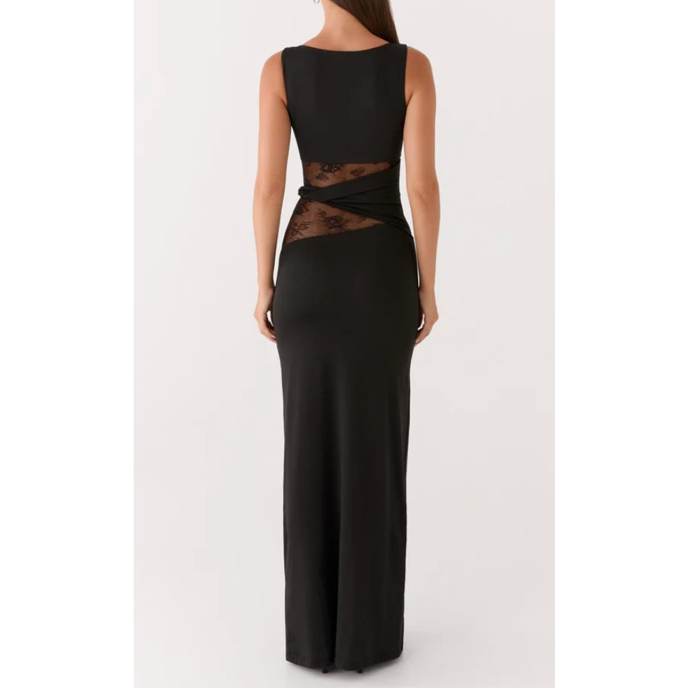 Peppermayo Karma Sheer Lace Panel Maxi Dress Black 12