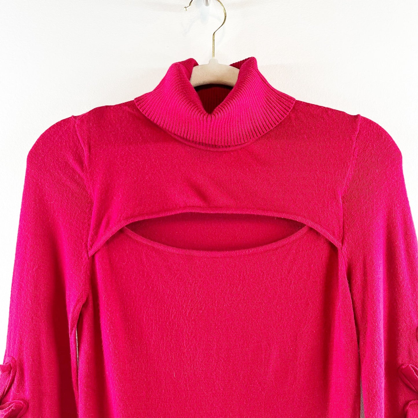 Anne Fontaine Alaina Turtleneck Sweater Cutout Floral Embellished Red 38 / 8