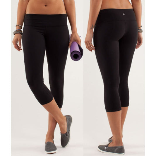 Lululemon Wunder Under Pull On Waist Mid Rise Yoga Crop Leggings Black Small