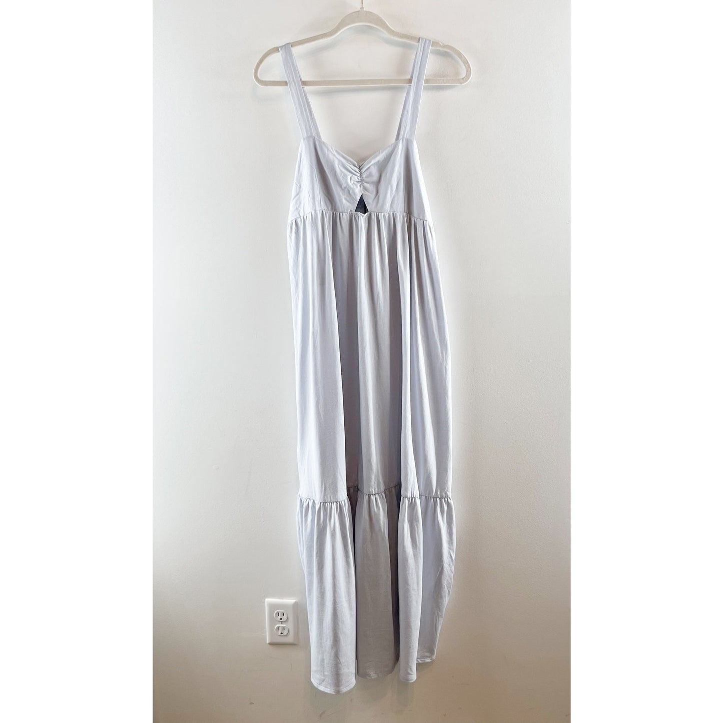 Zara Sleeveless Gathered Front Cotton Tiered Maxi Dress Light Baby Blue Large