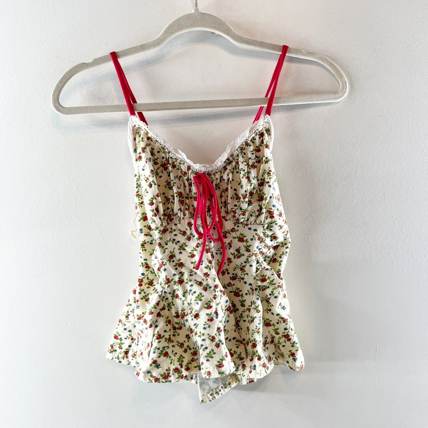Free People Sammi Floral Tie Front X Back Tank Top Ivory Red XS