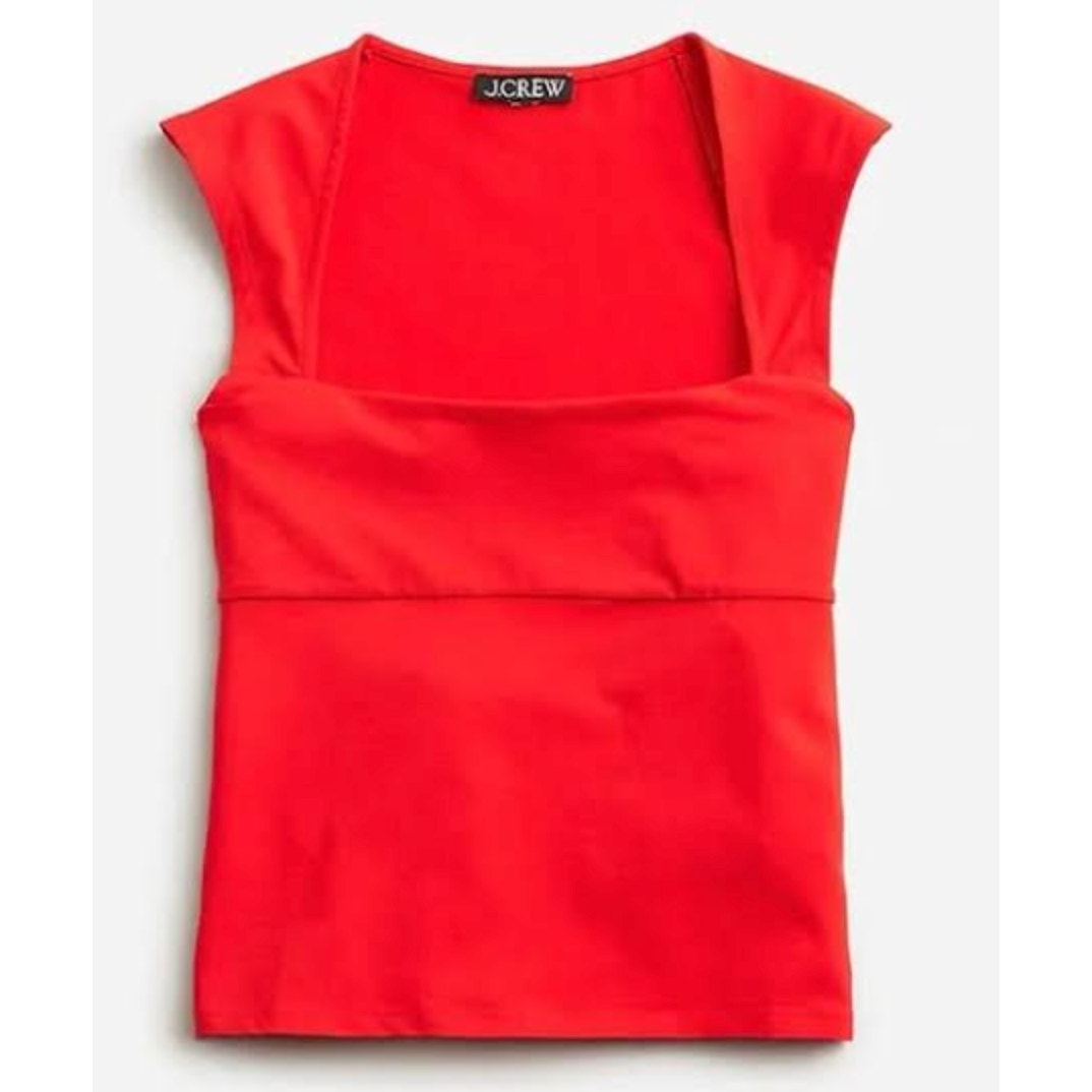 J. Crew Square Neck Cap Sleeve Top in Red XS
