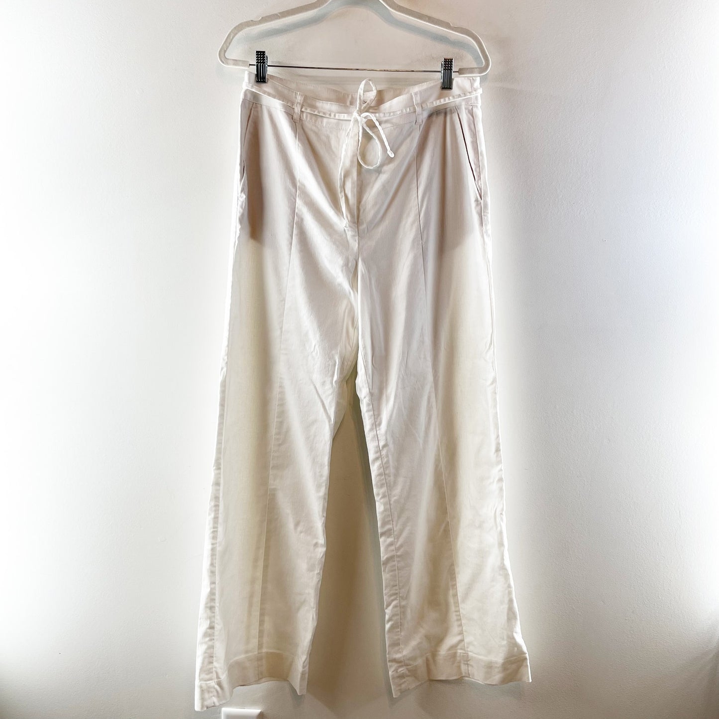 LOFT High Rise Drawstring Waist Wide Leg Trouser Pants White 10