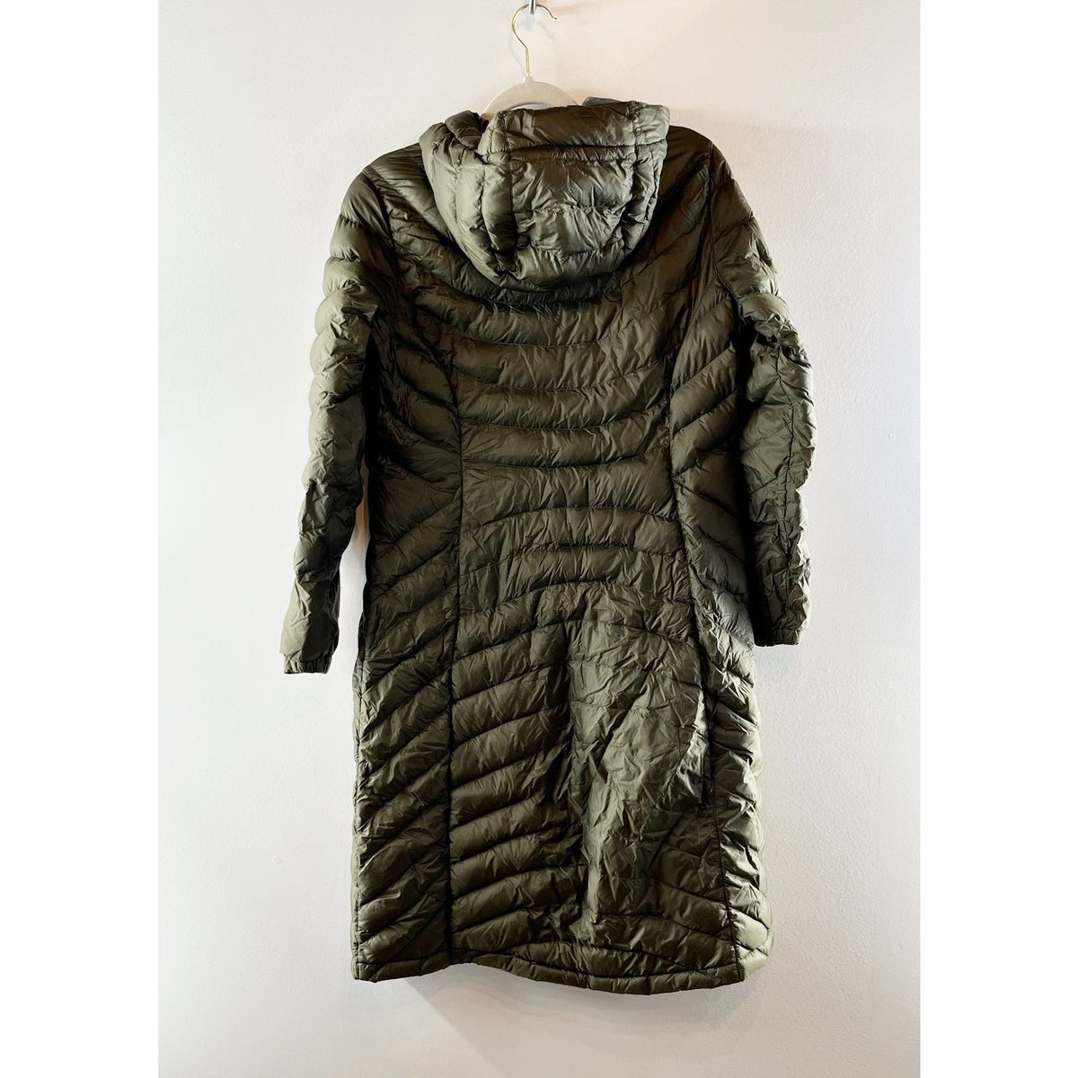 L.L. Bean 850 Fill Down Ultralight Mid Length Parka Coat Jacket Olive Green SP