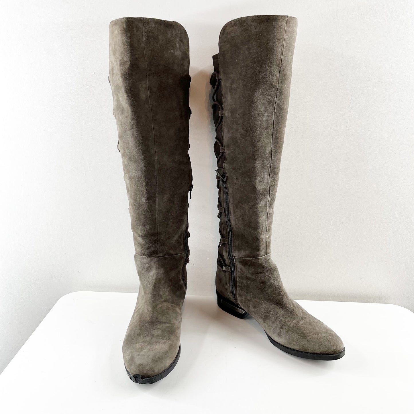 Vince Camuto Parle Suede Lace Detail Block Heel Over The Knee Boots Tornado 10