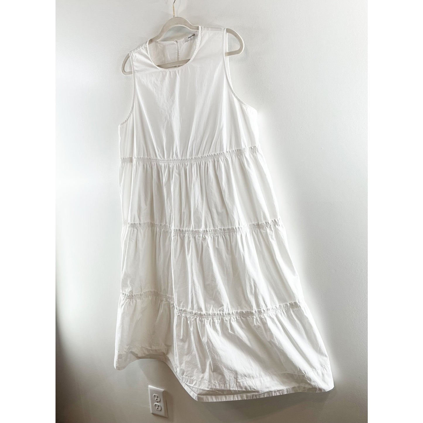 Madewell Cattail Sleeveless Cotton Poplin Tiered Midi Dress White XXL Petite