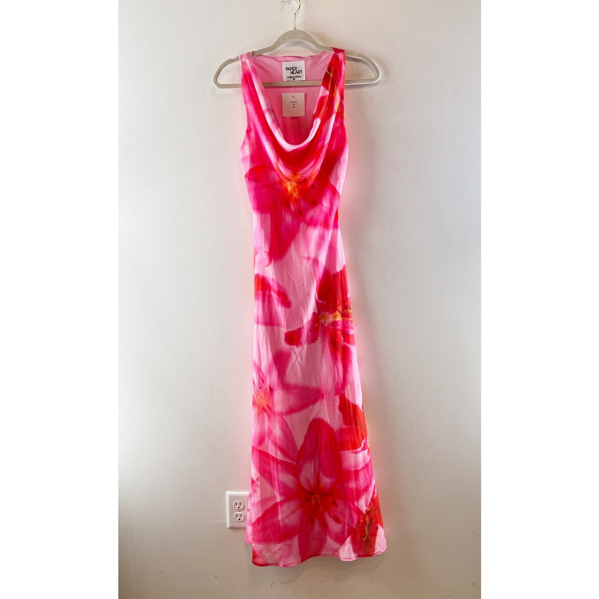 Paper Heart by Anthropologie Floral Sleeveless Cowl Neck Maxi Dress Pink Red XS