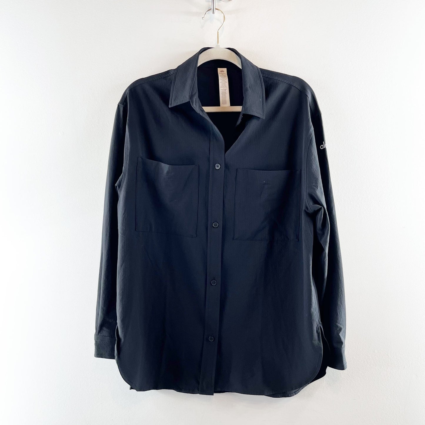Alo Dreamscape Button Down Long Sleeve Shirt Top Black XS