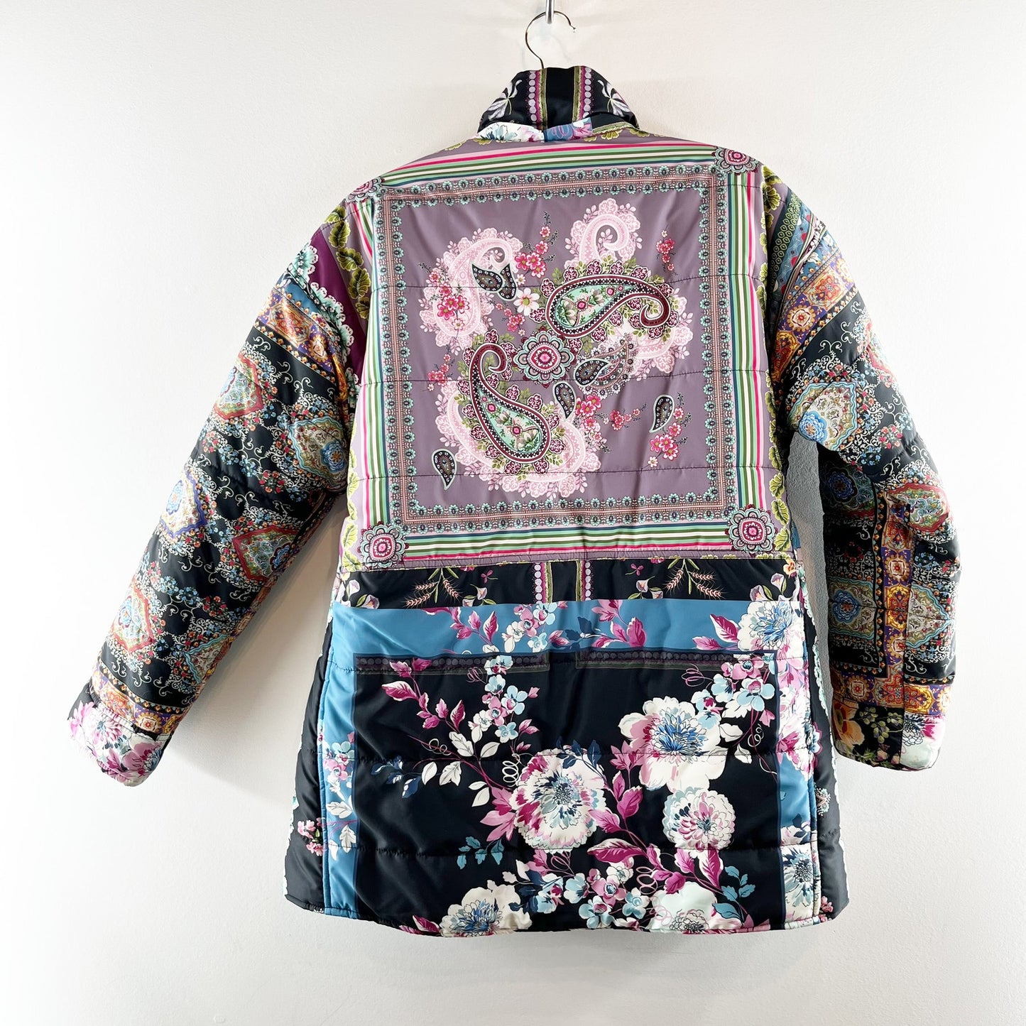 Johnny Was Reversible Puffer Coat Jacket Black Pink Printed XS