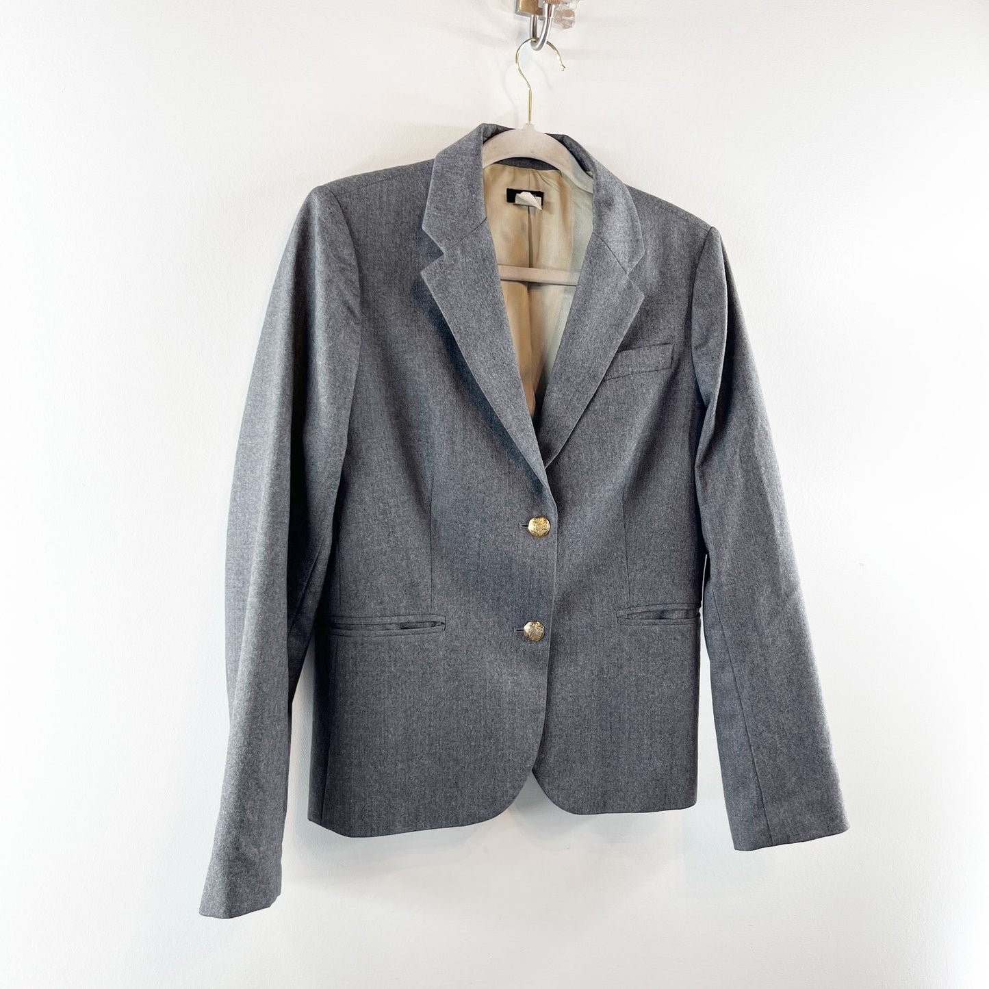 J. Crew Wool Schoolboy Double Button Blazer Jacket Gold Buttons Gray 8