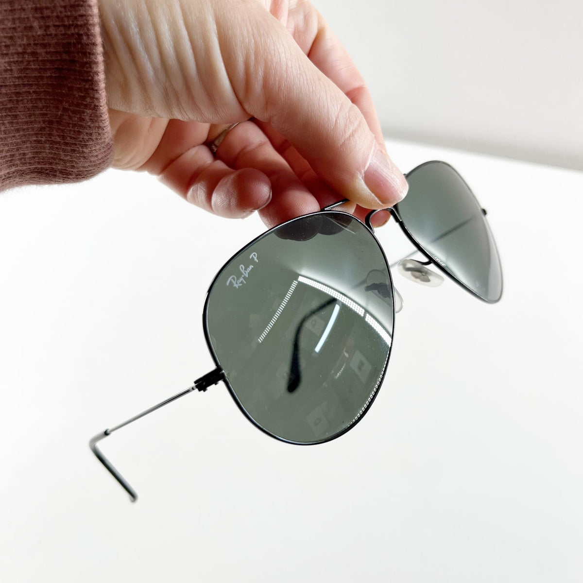 Ray-Ban Metal Frame Aviator Sunglasses Black Unisex Polarized