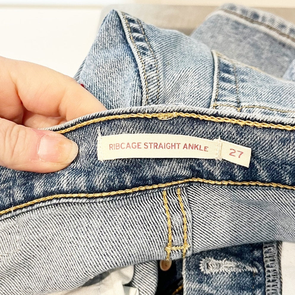 Levis High Rise Ribcage Straight Ankle Denim Jeans Medium Wash Blue 27