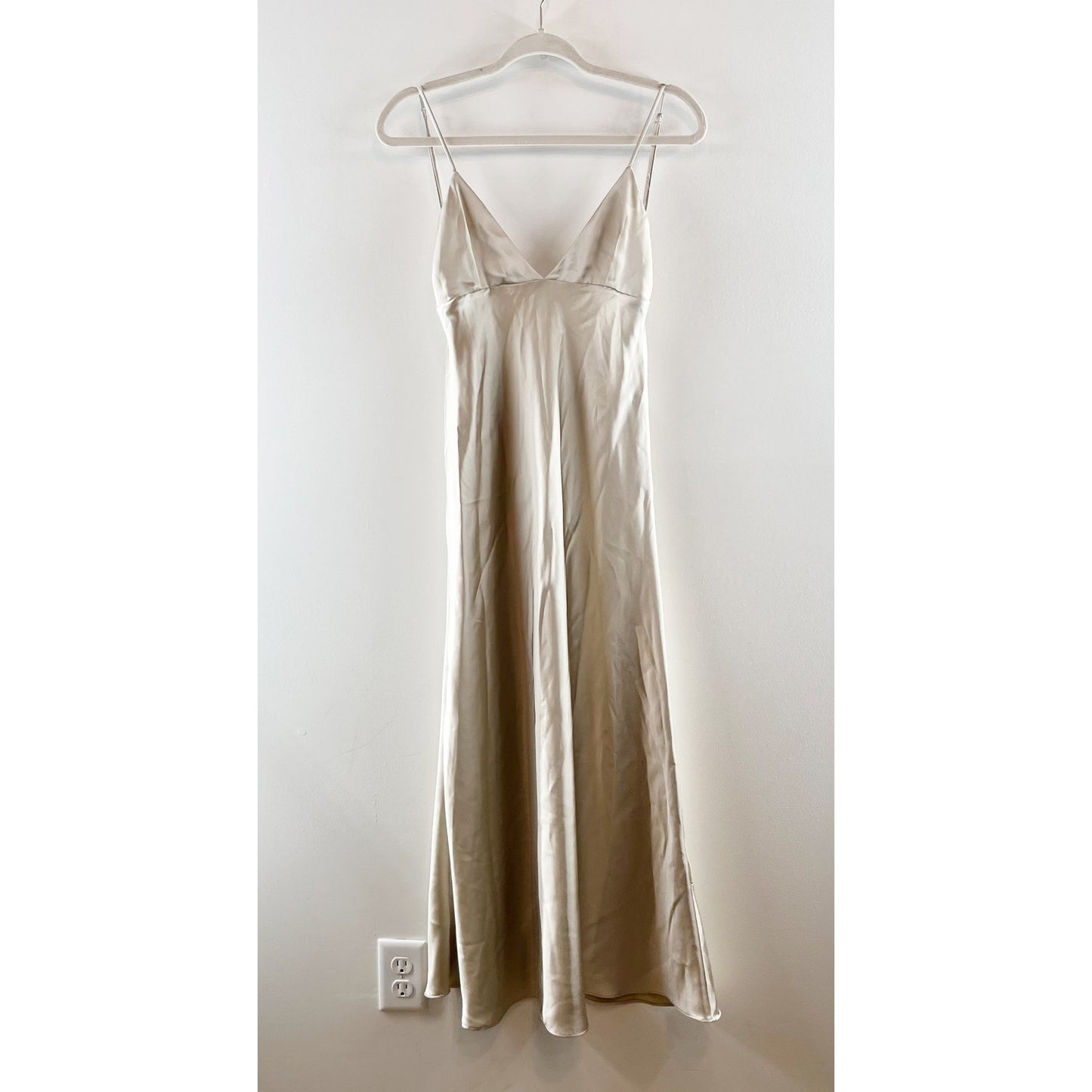 Zara Satin Sleeveless V-Neck Low Scoop Back Maxi Slip Dress Champagne Small