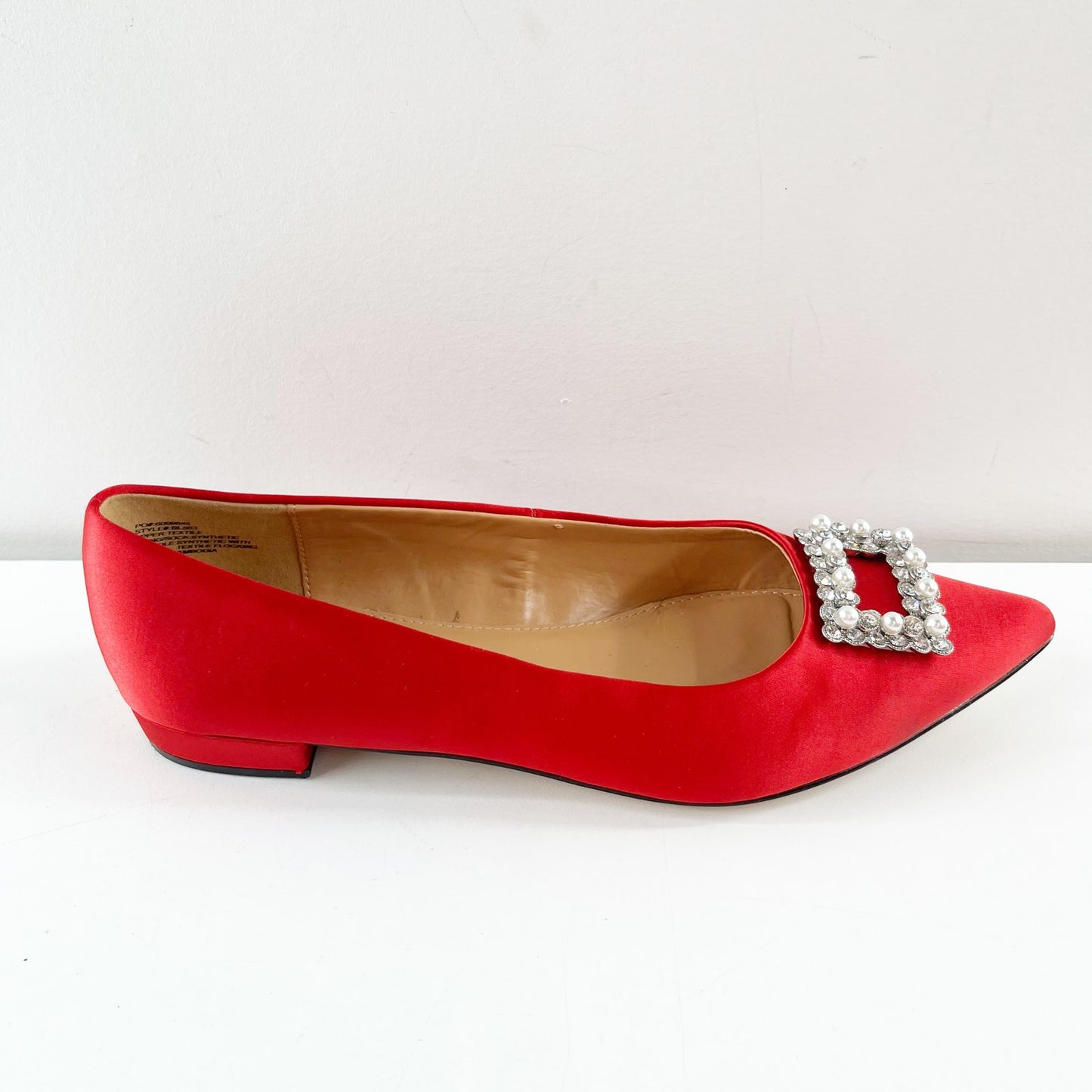 J. Crew Crystal Embellished Pointed Toe Satin Flats Shoes Ruby Red 8