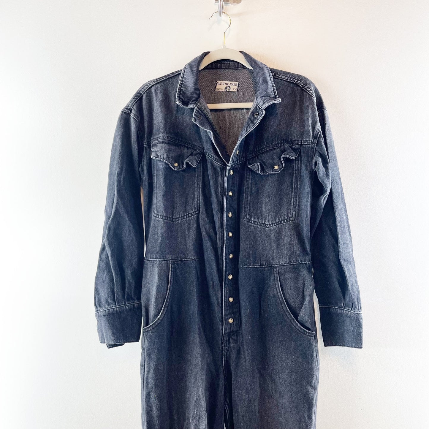 Free People Townes Straight Leg Coverall Jumpsuit Black Denim XS