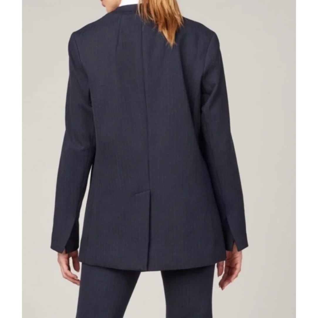Spanx Perfect Collarless Single Button Blazer Jacket Pinstripe Navy Blue Small