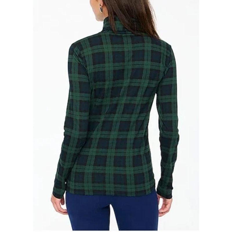 J. Crew Cotton Tissue Long Sleeve Turtleneck Top Black Watch Tartan Plaid Small