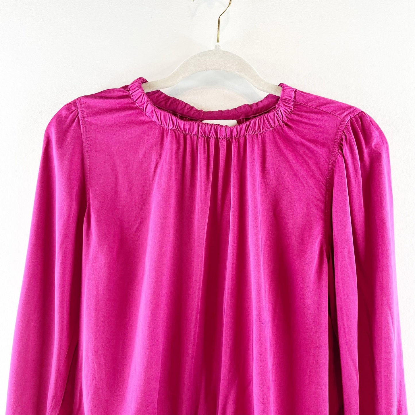 Cloth & Stone Lux Satin Balloon Sleeve Round Neck Banded Blouse Top Pink Small