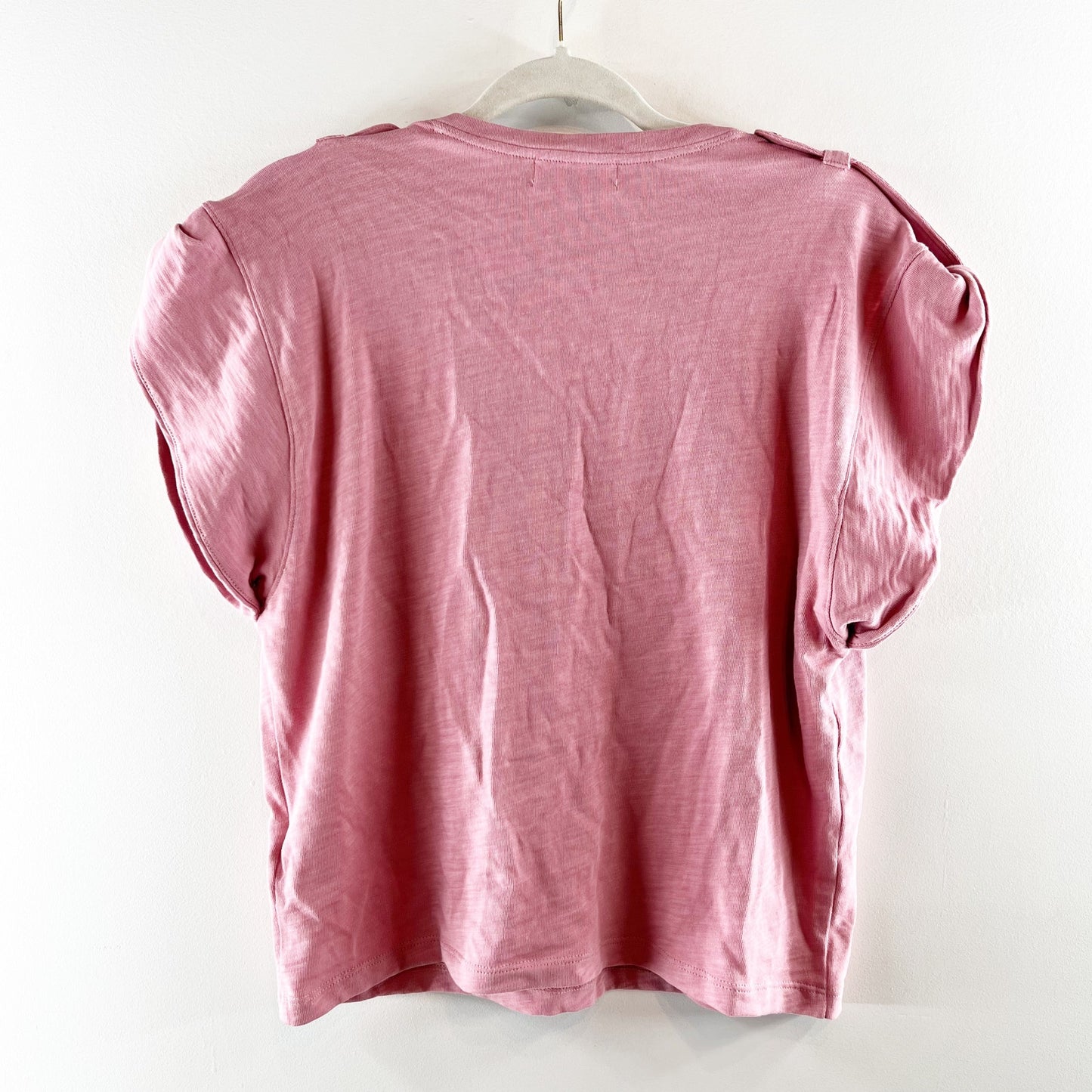 Nation LTD Cooper V Neck Pima Cotton Peated Shoulder Tee Shirt Pink Medium