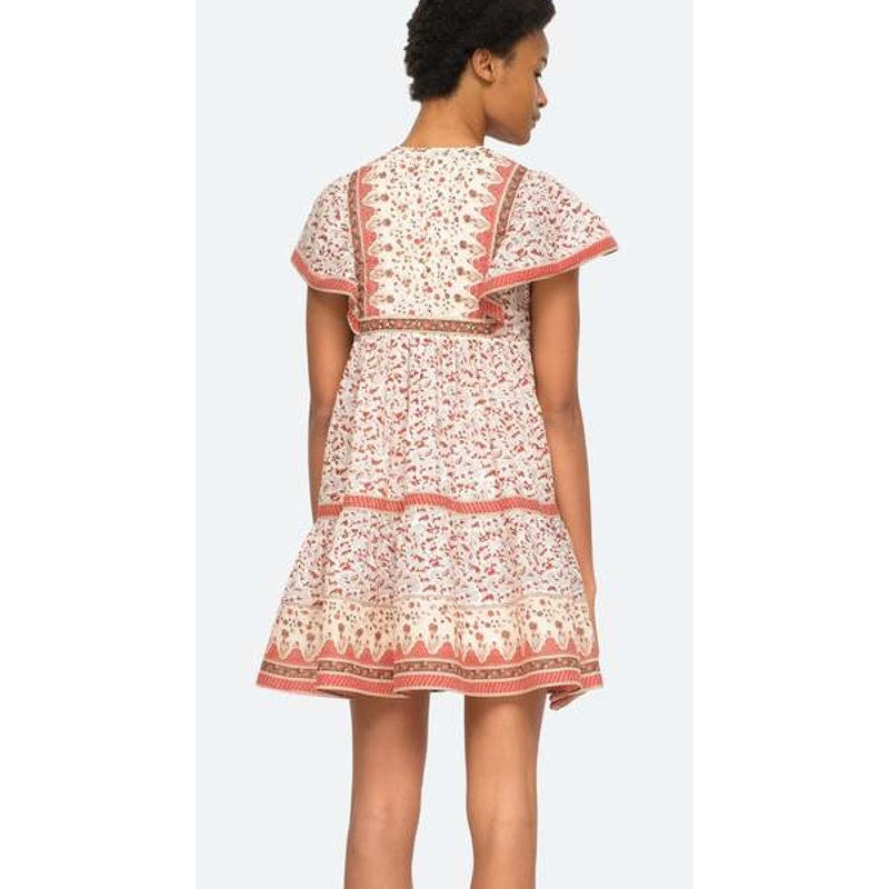 Sea New York Ivette Paisley Print Short Sleeve Tunic Mini Dress Red Medium