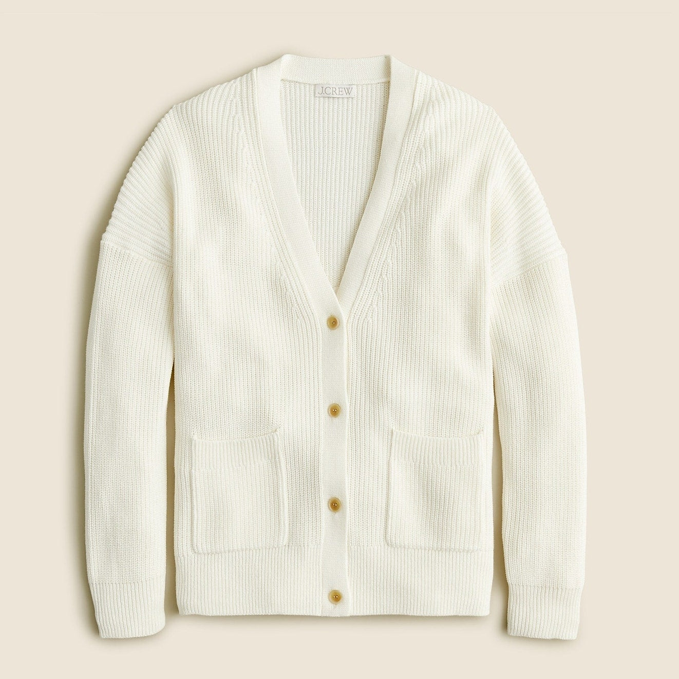 J. Crew Cotton Blend Long Sleeve V Neck Knit Cardigan Sweater Cream XS