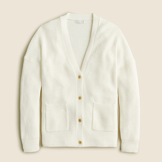 J. Crew Cotton Blend Long Sleeve V Neck Knit Cardigan Sweater Cream XS