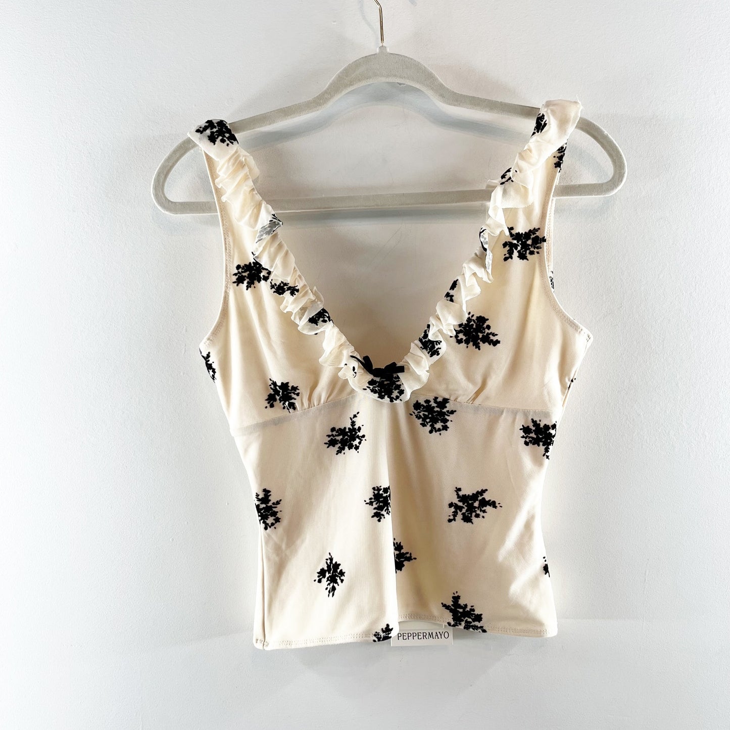Peppermayo Milena Embroidered V Neck Cropped Cami Top Cream White 6