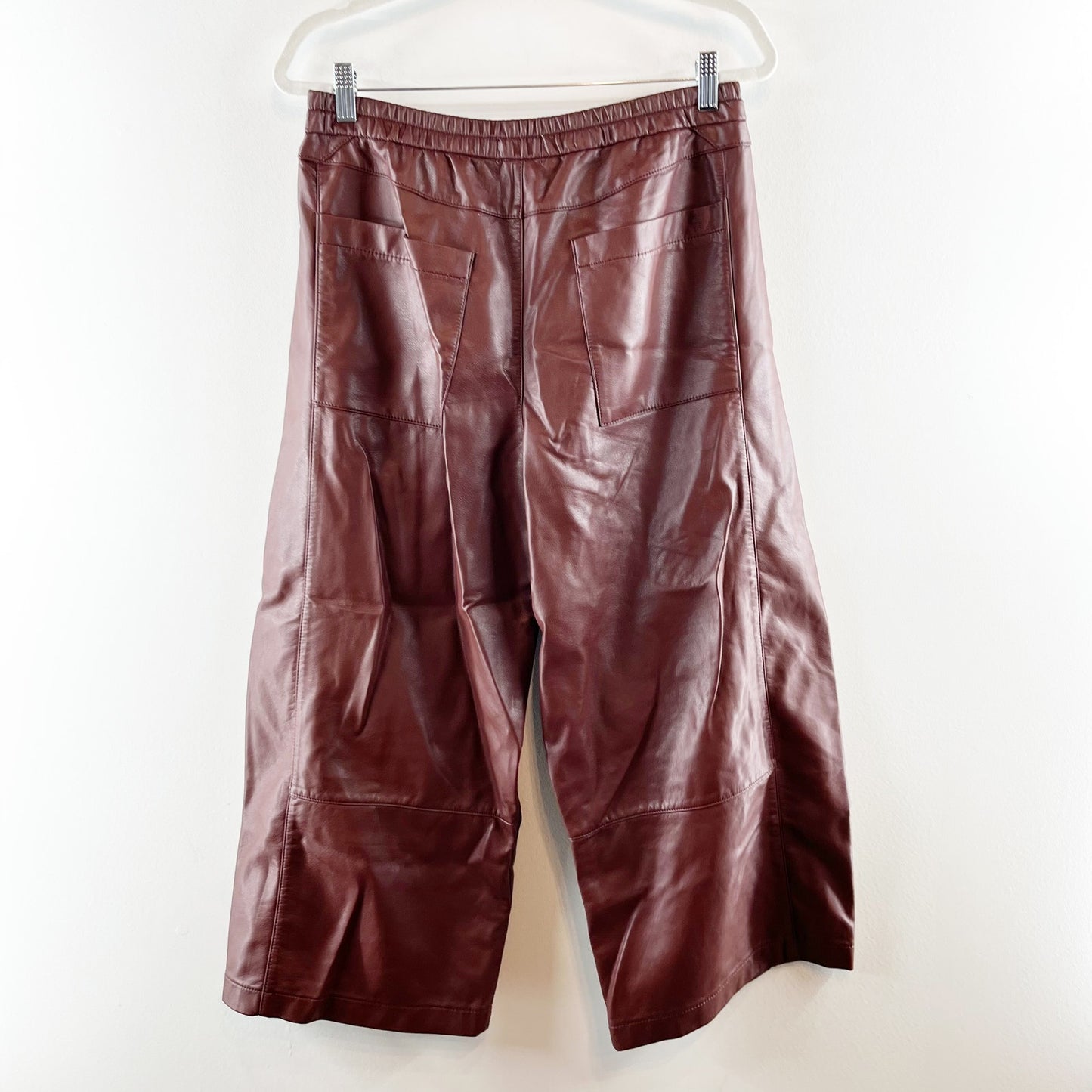 Pilcro Anthropologie The Breaker Cropped Wide Leg Faux Leather Pants Burgundy MP