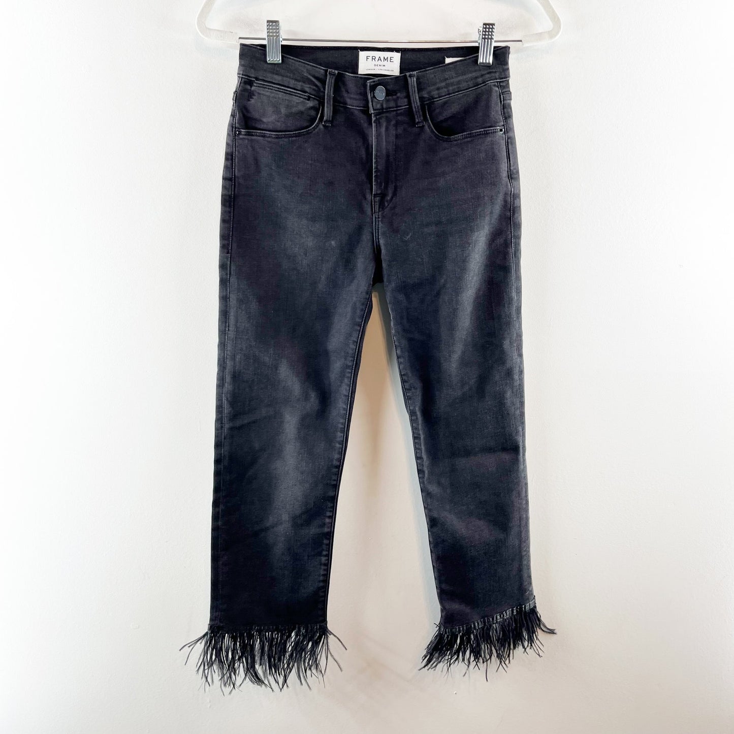 Frame Denim Le High Straight Feather Hem Cropped Jeans Ludlow Black 26 / 2