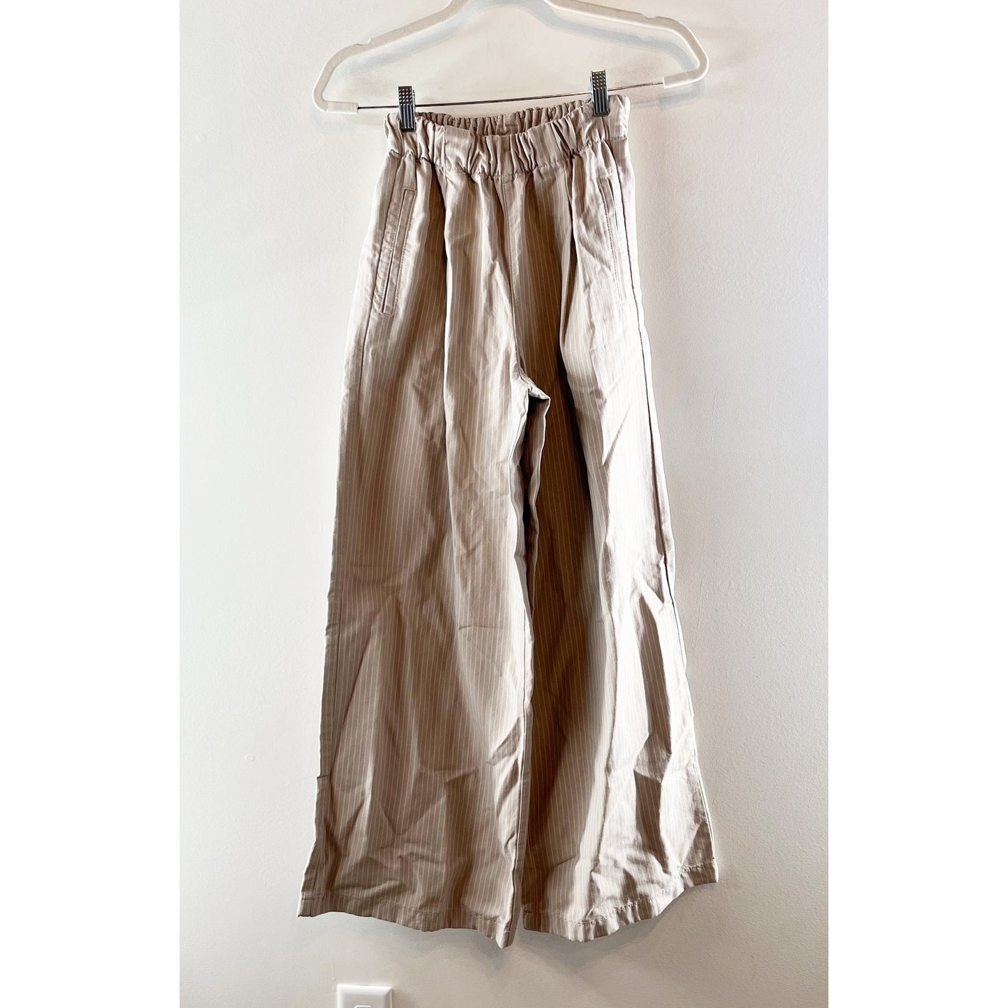 Aerie Pull On Wide Leg Pinstripe Trouser Pants Tan Beige XS