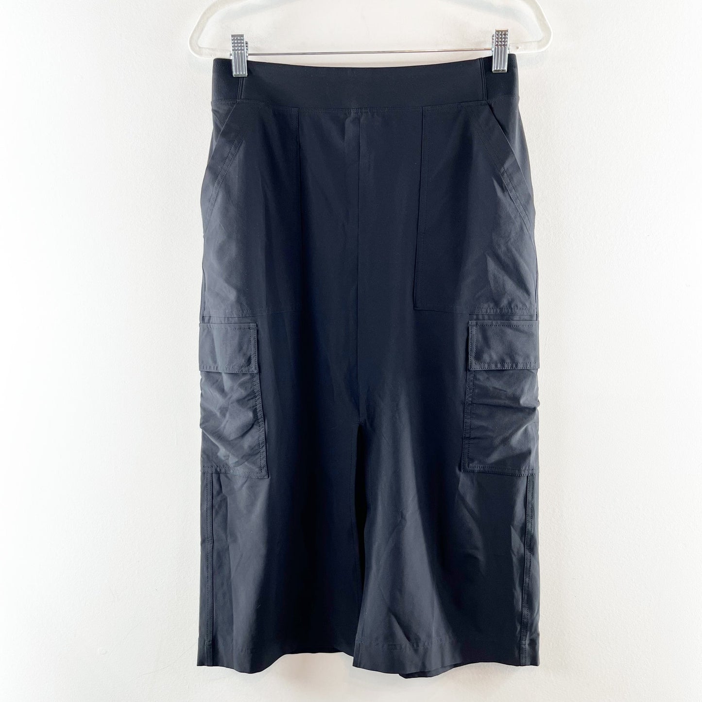 Athleta Brooklyn Heights High Waisted Front Slit Midi Cargo Skirt Black 6