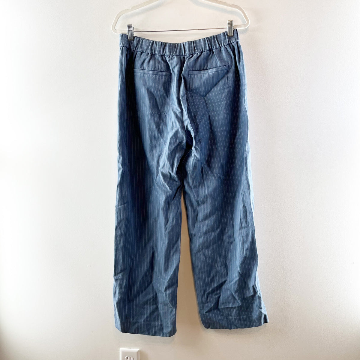 Banana Republic Linen Blend High Rise Pinstripe Straight Leg Trouser Pants Blue