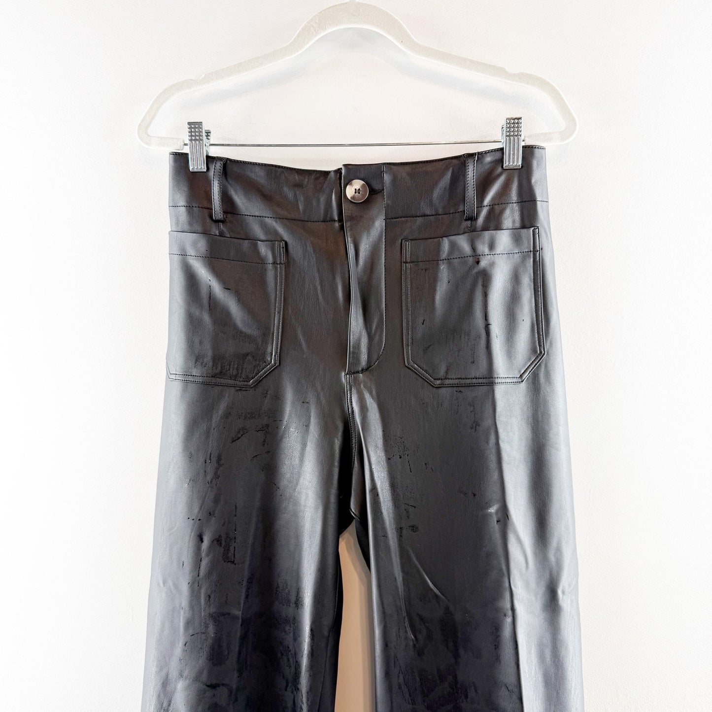 Maeve Anthropologie Colette Cropped Wide-Leg Faux Leather Pants Black 29