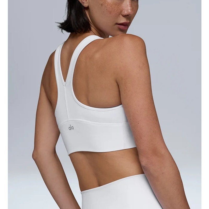 Alo Yoga Wild Thing Airbrush V-Neck Ruched Sports Bra White XS
