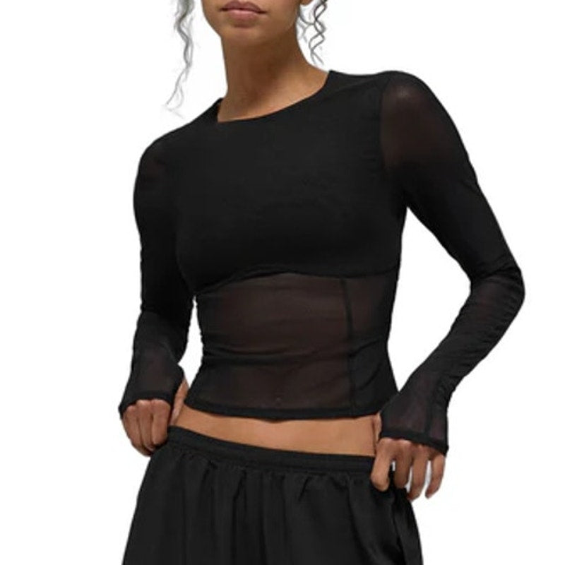 Alo Yoga Mesh Winter Twilight Long Sleeve Activewear T-Shirt Black Small