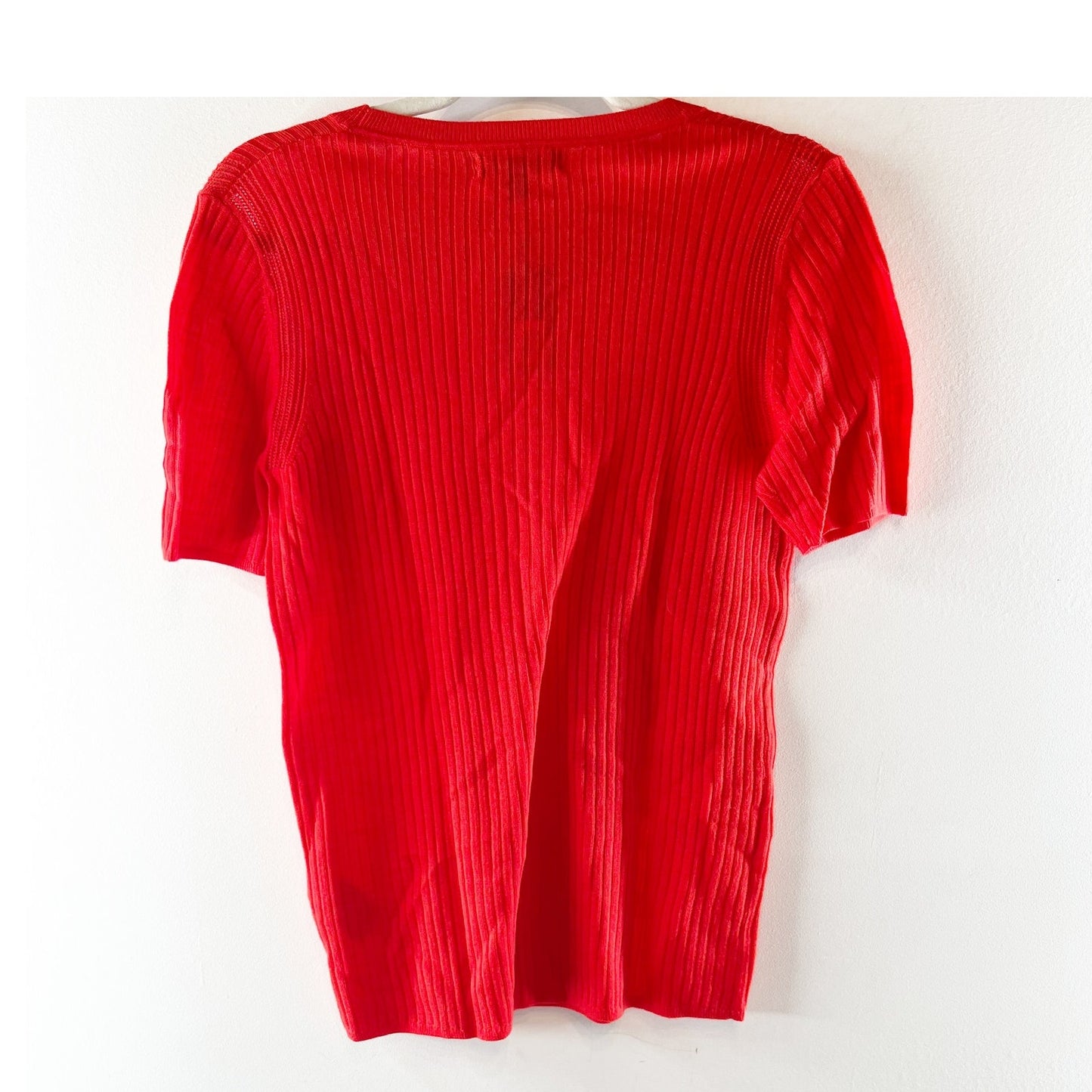 Banana Republic Crewneck Short Sleeve Ribbed Merino Wool Tee Shirt Top Red M