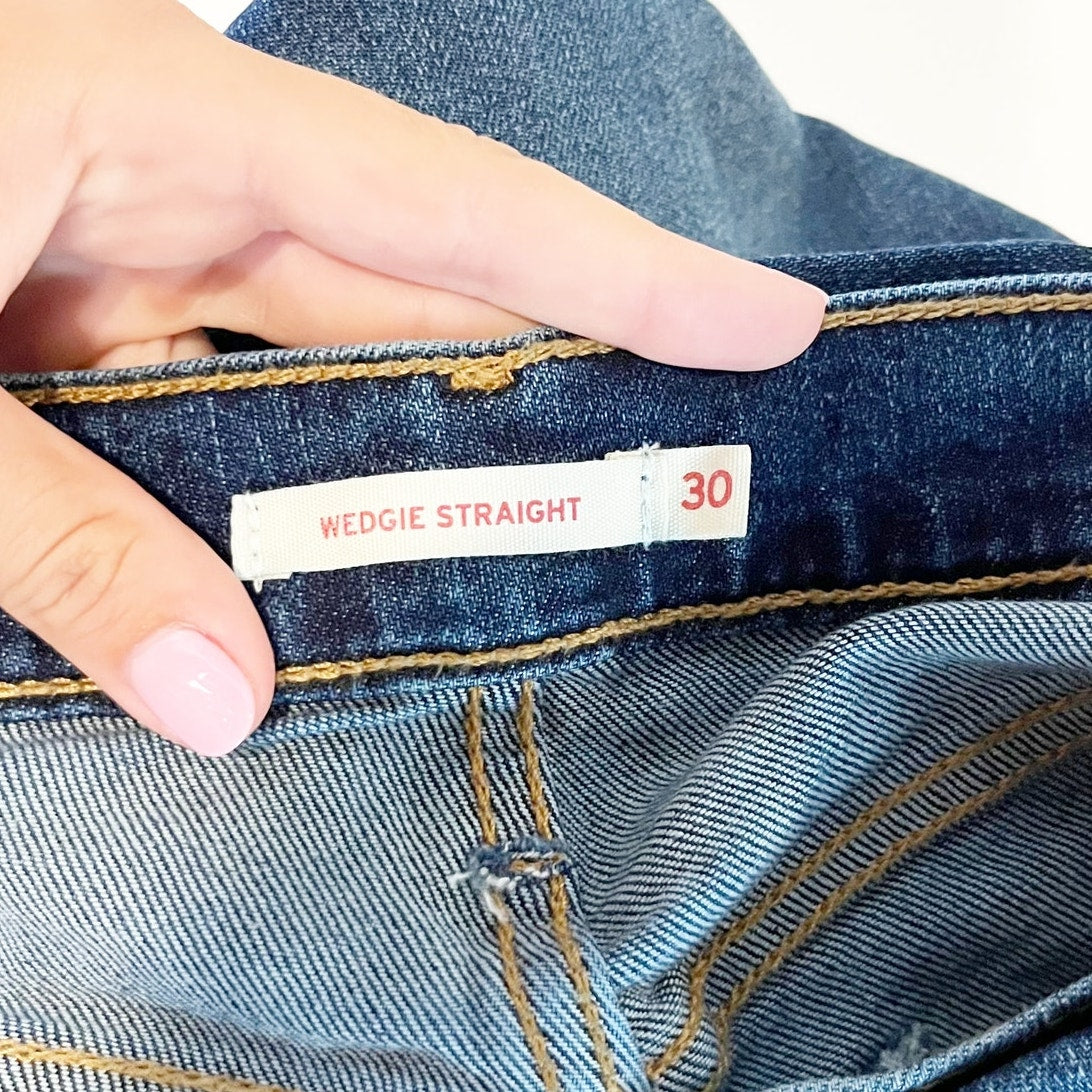 Levi's Wedgie Straight High Rise Ankle Jeans Dark Wash Blue