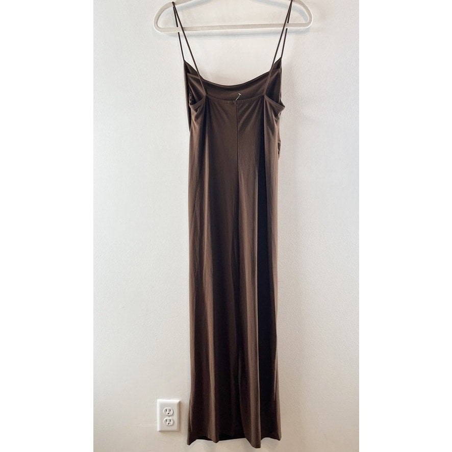 ZARA Draped Cowl Neck Maxi Satin Slip Dress Chocolate Brown Small