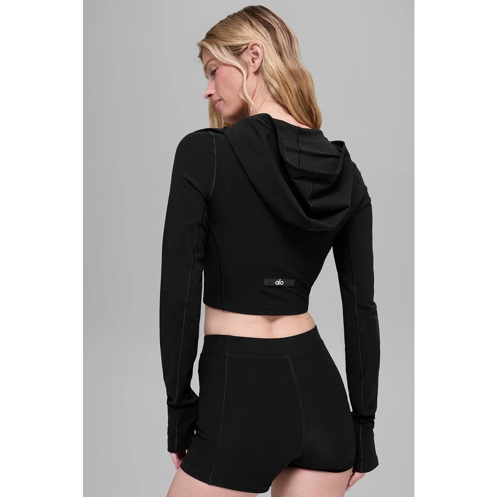 Alo Alosoft Sincere Fitted Cropped Long Sleeve Full Zip Jacket Black Small
