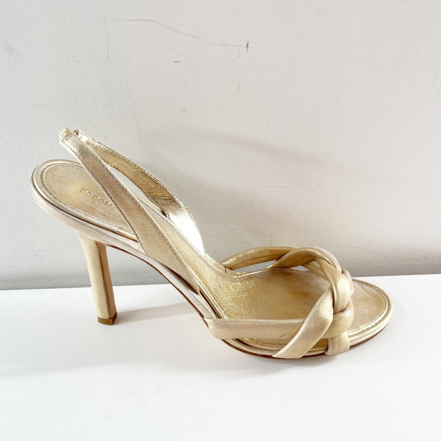 BCBGMaxazria Metallic Leather Slingback Stiletto Heel Sandals Shoes Gold 7.5