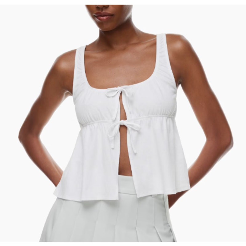 Aritzia Sunday Best Cannoli Tie Front Peplum Cotton Tank Top White XS