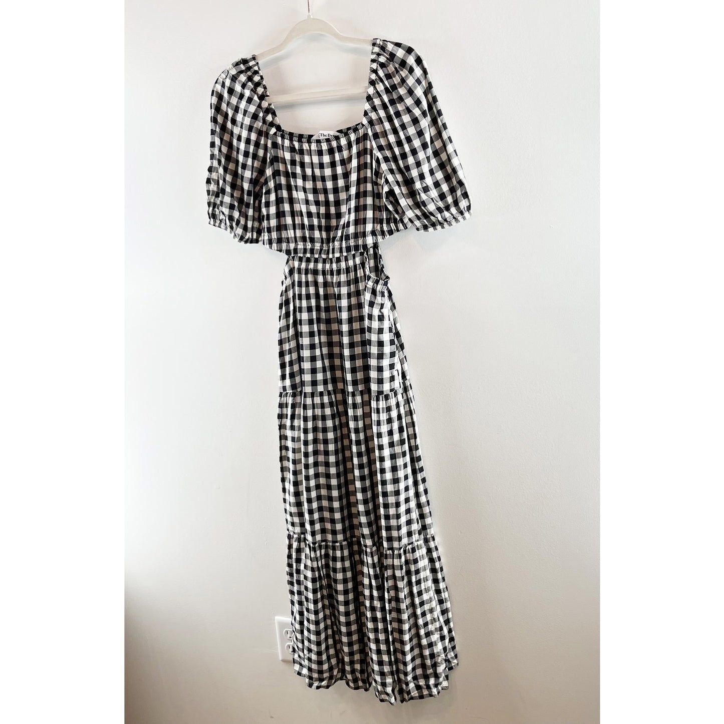 The Drop Anaya Square Neck Cut-Out Tiered Maxi Dress Gingham Black White Small