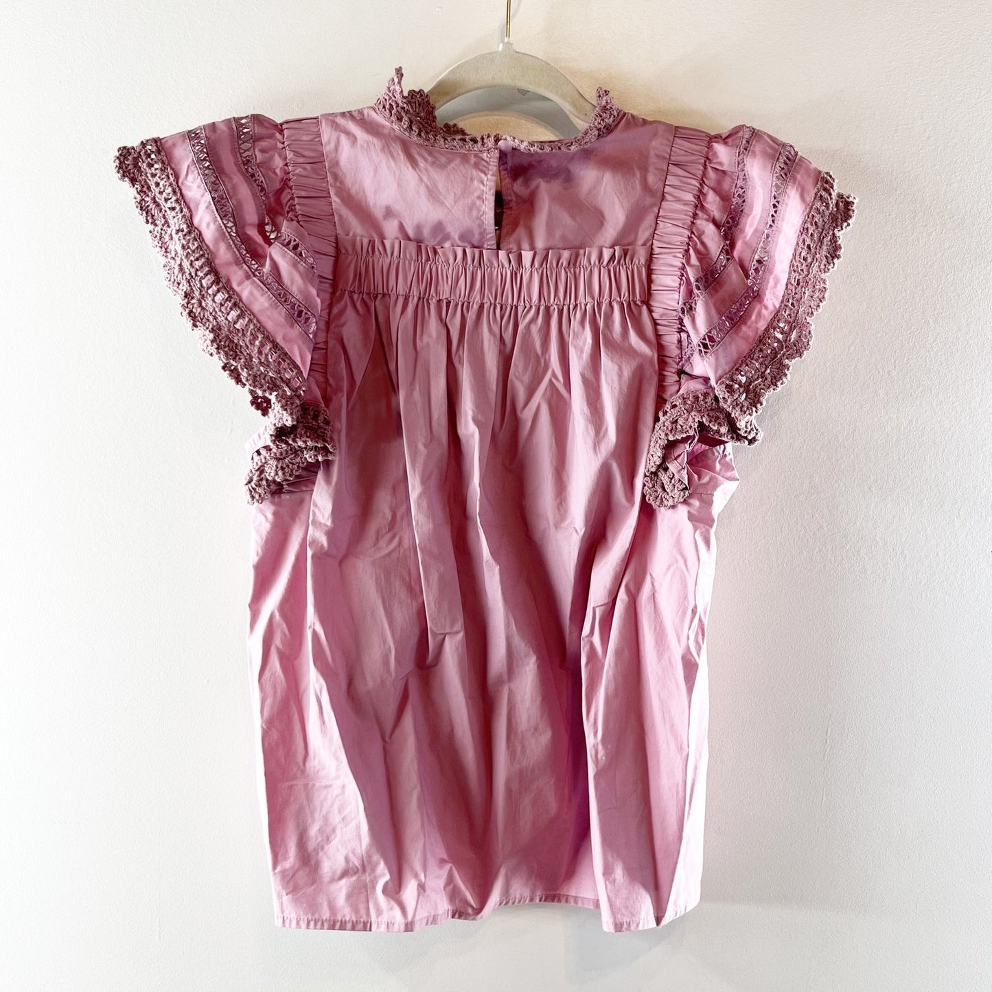 Sea New York Flutter Sleeve Crochet Top Blouse Lilac Pink XS