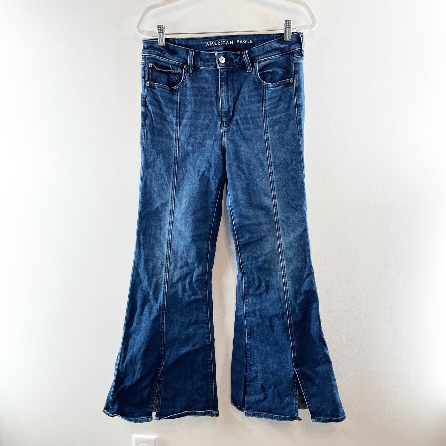 American Eagle High Rise Slit Hem Festival Flare Jeans Blue 12