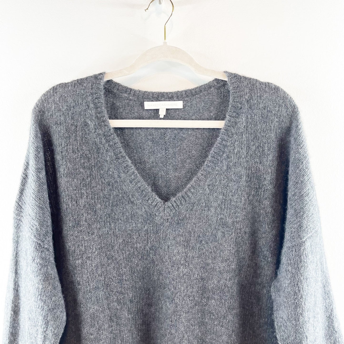 Naked Cashmere V Neck Cashmere Long Sleeve Sweater Gray XL