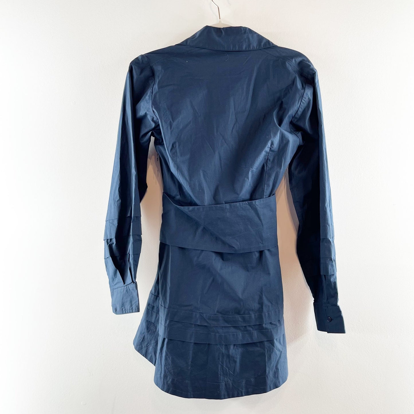 Johnathan Simkhai Long Sleeve Tie Waist Shirt Dress Navy Blue XS